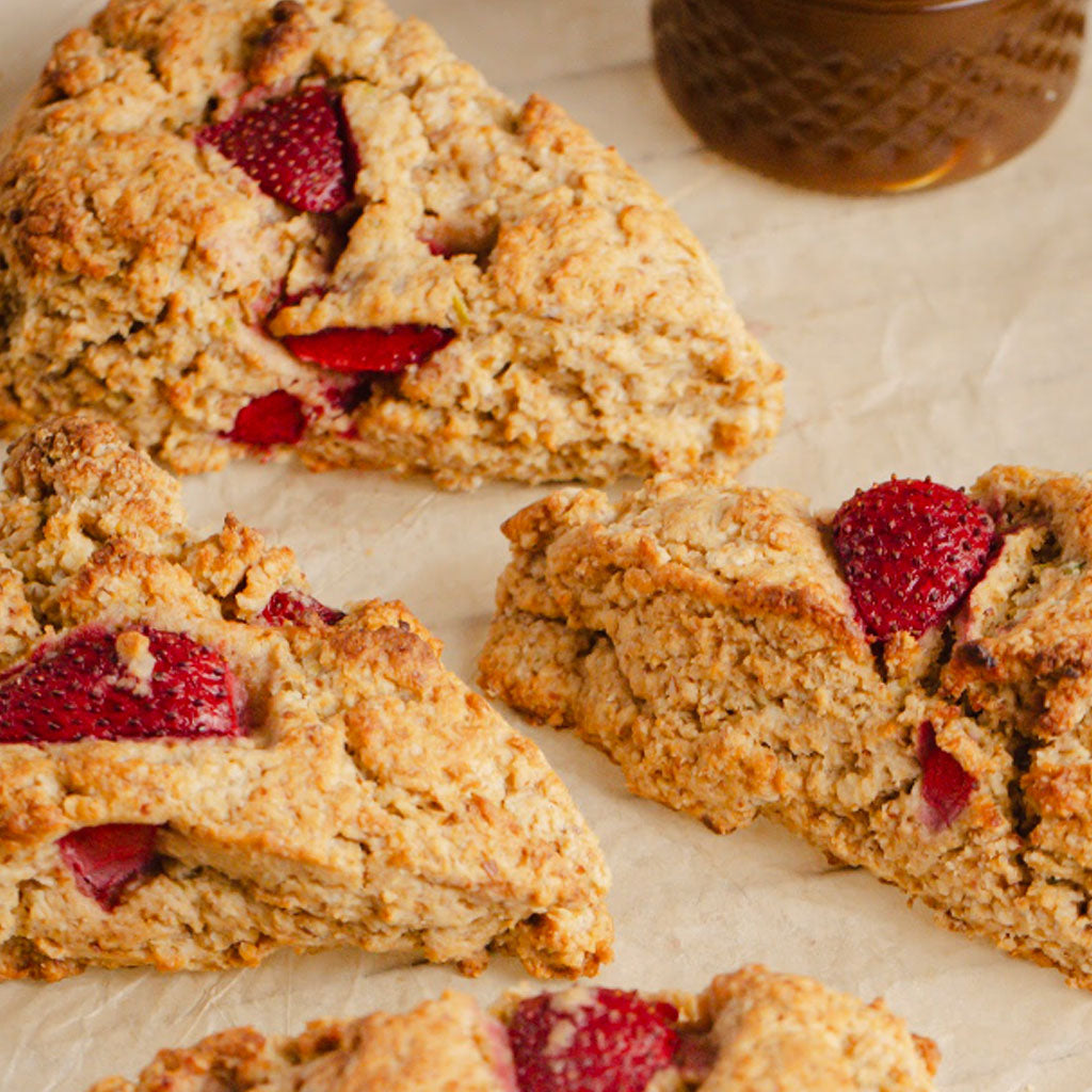 Berry scones with toffee sauce
